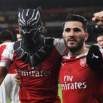 Londoni Arsenali pallurid Pierre-Emerick Aubameyang (maskis) ja Sead Kolašinac. Foto: arsenal.com