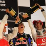 2010. aasta Abu Dhabi GP poodium. Vasakult: Lewis Hamilton, Sebastian Vettel ja Jenson Button. Foto: Getty Images / Red Bull Content Pool