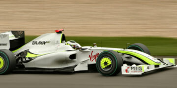 Maailmameister Jenson Button 2009. aasta Saksamaa GP-l Brawn GP roolis. Foto: BUTTON BRAWN GP/Diederick.79/Wikimedia Commons